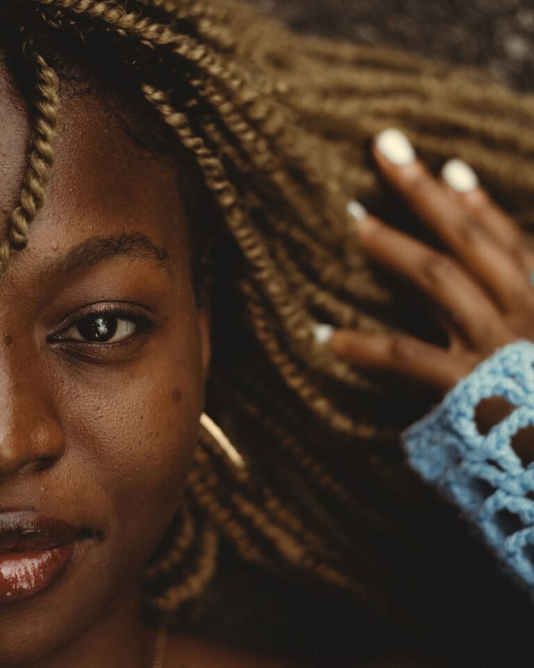Portrait of a woman with braided crochet hair