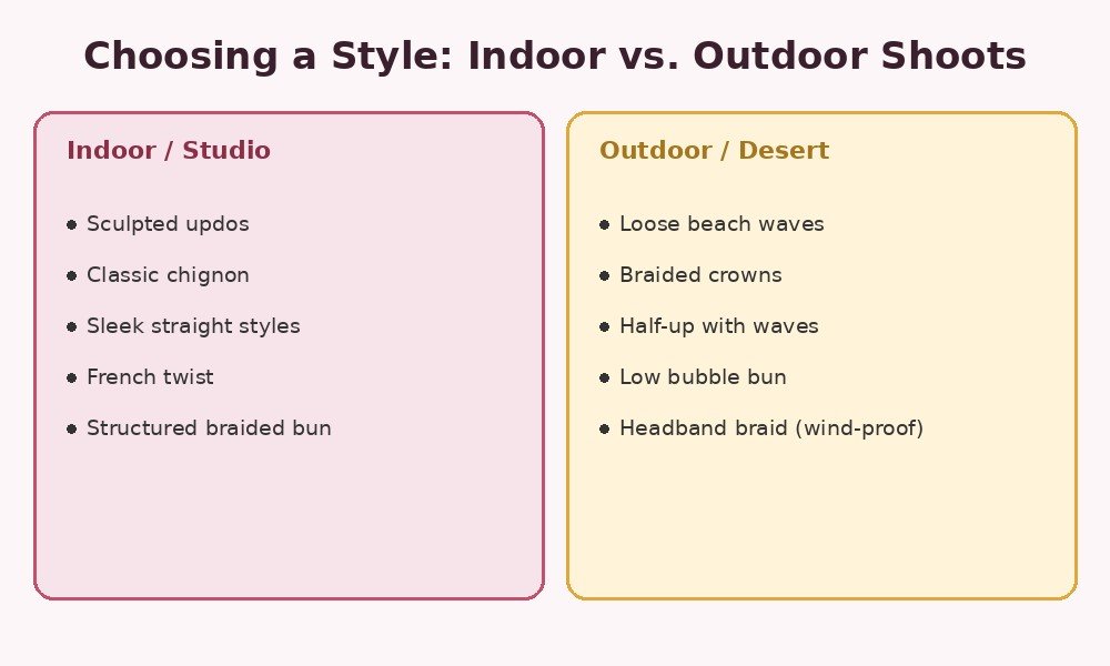Indoor versus outdoor engagement hairstyle chart