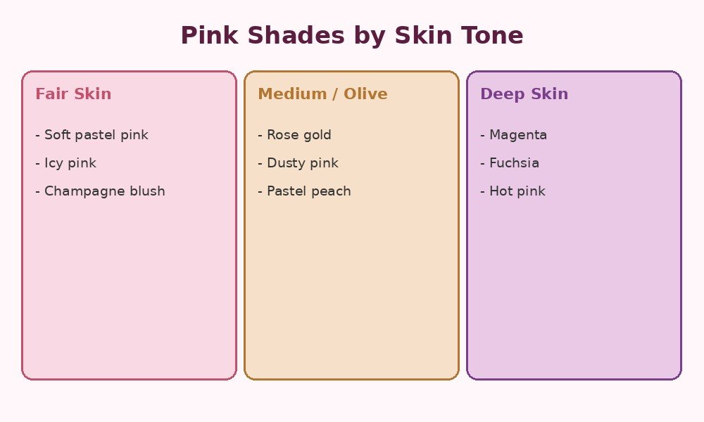 Pink hair shades matched to fair medium and deep skin tones