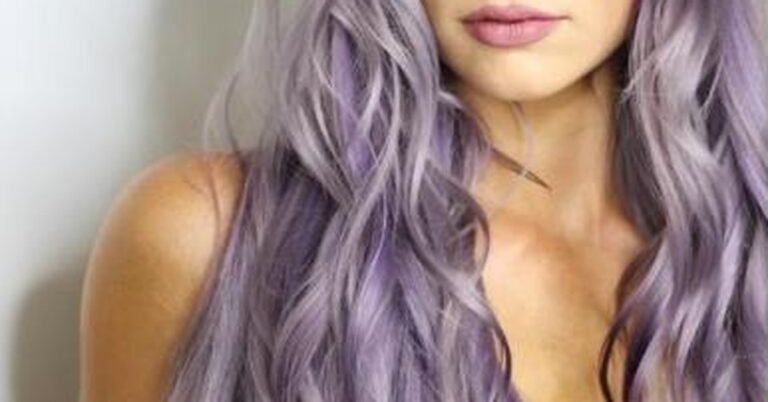 Long pastel purple lilac hair cascading over the shoulder